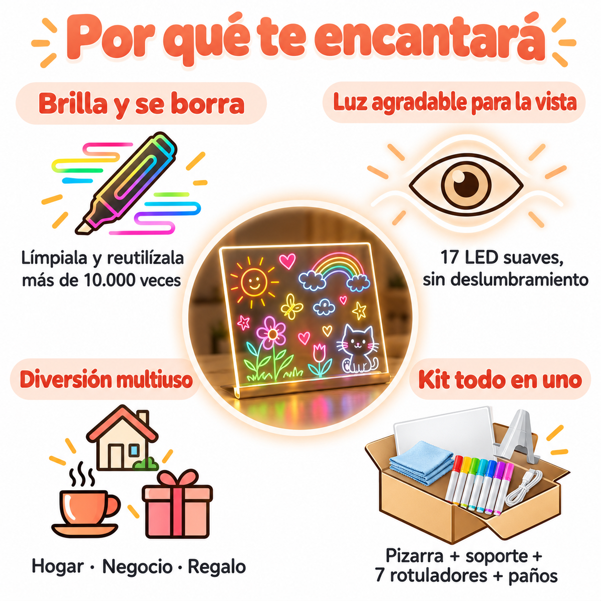 Pizarra Mágica LED con 7 rotuladores de colores