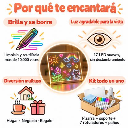 Pizarra Mágica LED con 7 rotuladores de colores